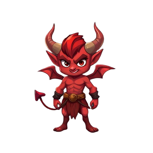 a small red imp with tiny wings, muscular and attractive, in a loin cloth.