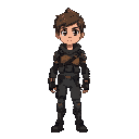 a lone survivor in a post-apocalyptic future. around 30 years old, short messy hair, wearing a partially damaged tech-armor suit. a cracked smart wristwatch on the left arm. eyes filled with loss and curiosity. awakes in an abandoned shelter and begins to