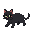 an black cat, style of topdown game, the cat walks in 2 paws