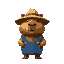 capybara wearing a straw hat and a blue farmer's overalls.