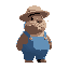 capybara wearing a straw hat and a blue farmer's overalls.