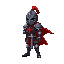 a knight with black armor and red cape