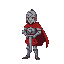a knight with red cape and black sword