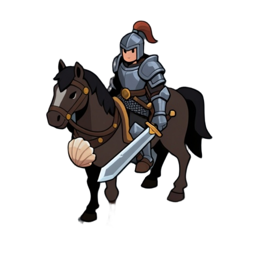 dark night warrior on horse in armour with shell and sword
