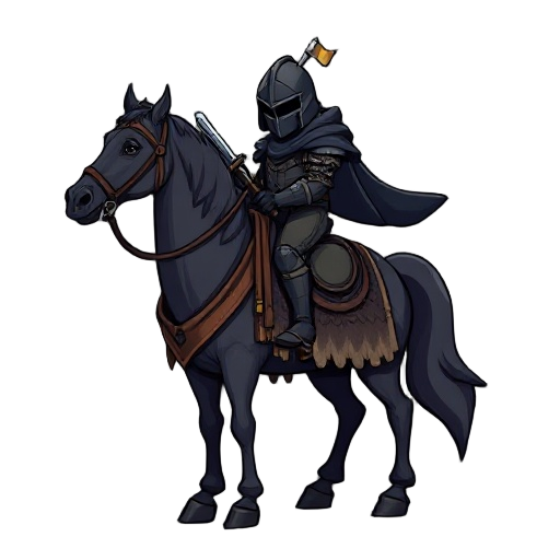 dark night warrior on horse in armour with shell and sword