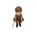 character with sword walking