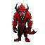 a beast man covered in red fur with a black beak 