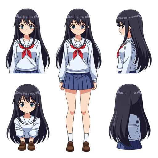 japanese female high school student, long black straight hair