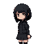 short fem with black hair. gothic clothing 