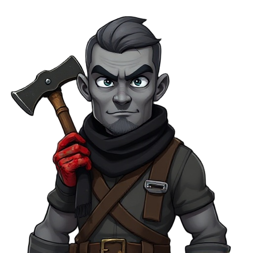 guy with grey skin color with sledgehammer black scarf and blood hand