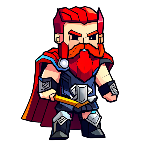 thor the norse god, terraria style, large, red beard and hair, holding iconic hammer