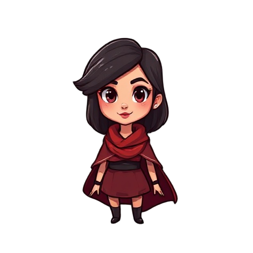 uma mulher de sobretudo marrom, cachecol vermelho, cabelo castanho escuro preto, e um chapéu 