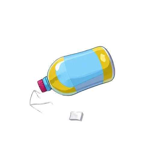 “cartoon-style plastic bottle on the ground, colorful, simple shading, top-down view, transparent background, 2d game asset” “cartoon-style crushed aluminum soda can, small shiny object, lying on the ground, transparent background, 2d game asset” “cartoon