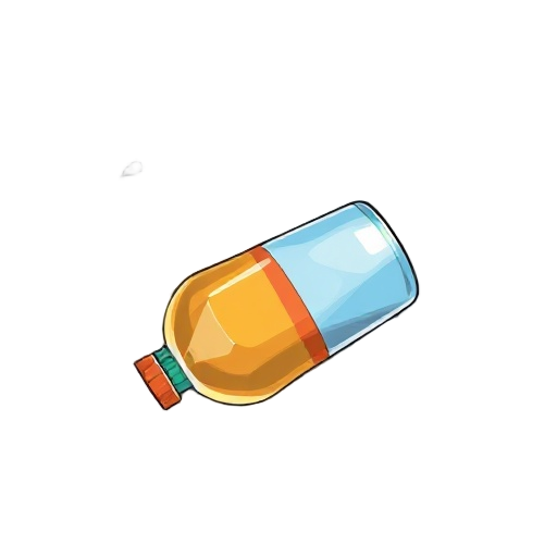 “cartoon-style plastic bottle on the ground, colorful, simple shading, top-down view, transparent background, 2d game asset” “cartoon-style crushed aluminum soda can, small shiny object, lying on the ground, transparent background, 2d game asset” “cartoon