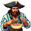 pirate captain eating a bowl of cereal snes style