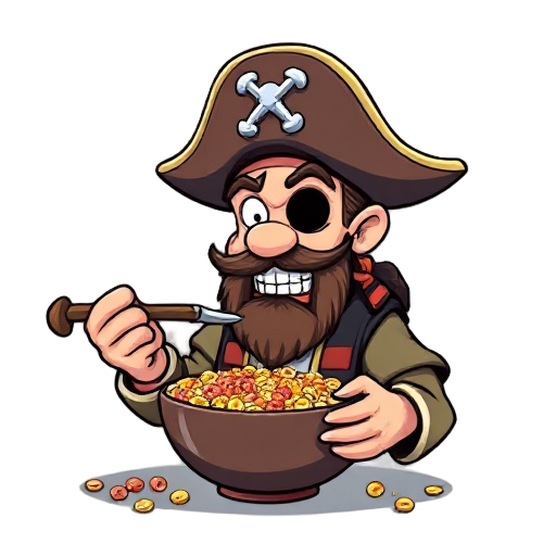 pirate captain eating a bowl of cereal snes style