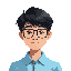 generate me a asian male student with glasses and light blue polo and black hair