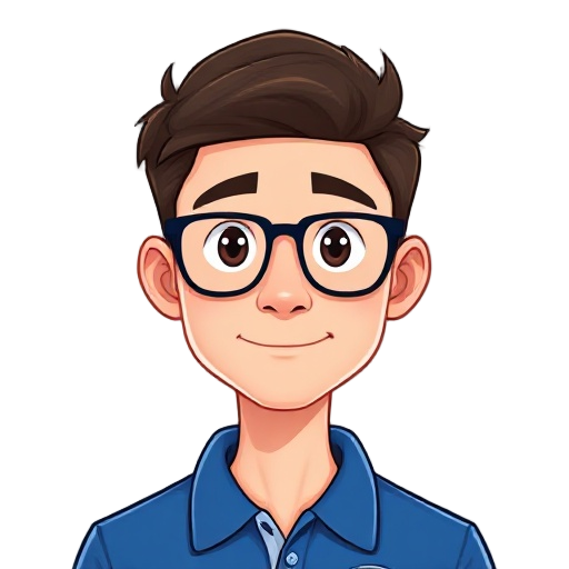 generate me a male student with glasses and blue polo with a blue id