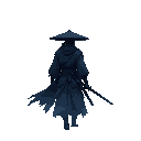 a lone wandering swordsman with a worn katana, tattered cloak, straw hat, walking through misty mountains at dusk, cinematic lighting, epic samurai mood