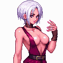 3-quarter pose to the right,fighting game character sprite with revealing clothing, long nails, short white hair, and pale pink skin