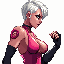 3-quarter pose to the right,fighting game character sprite with revealing clothing, long nails, short white hair, and pale pink skin