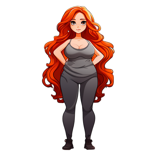 long hair redhead girl, curvy body
