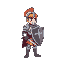 knight with no horses, sword and shield. he is look at the right