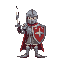 knight with no horses, sword and shield.