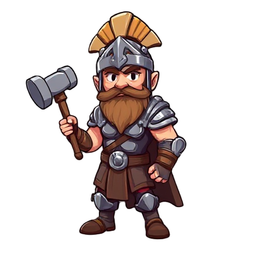 warrior wearing a helmet with no beard holding a hammer with 1 arm, idel stance, fullbody shot, minimal armor 