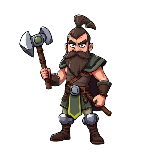 warrior holding a hammer with 1 arm, idel stance, fullbody shot 