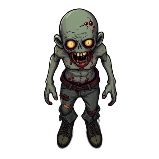 diseased zombie with visible rot and dark red fluids oozing from eyes, mouth, and wounds. wears torn pants and boots. grimy, muted color palette with retro video game style. highly detailed pixels wit