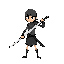 stickman like character but like warrior ,looks like chracter carrying long  and wider sword which was touching ground which is difficult to move