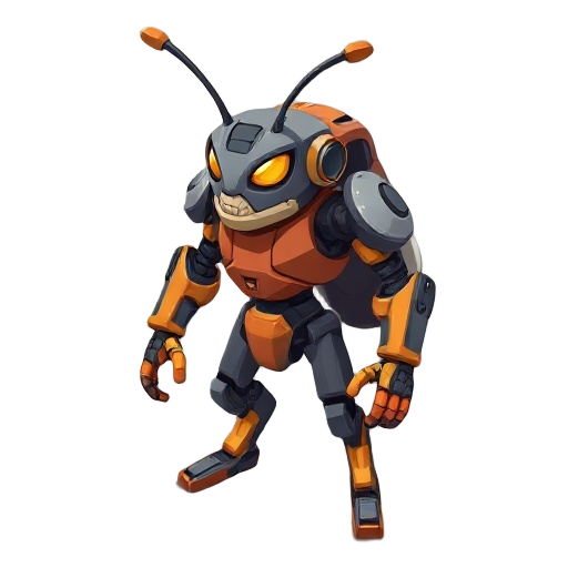 human with robotic parts that looks like an ant. he is mad, strong and big