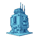 a building that has cables and fans, robotic, with a blue palette, side view, deltarune stylized
