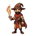 faris sahars wearing a hat and holding a sword in one hand and throwing fire with the other face covered with a magic hat