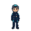 pixel-art , space engineer in a dark-blue jumpsuit with light-blue pixel accents. no helmet or tools. simple short hair, calm face, and sturdy boots — all in stardew valley style.
