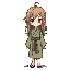 character sprite of a girl with messy longer light brown hair wearing a muted light green kimono outfit