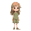 character sprite of a girl with messy longer light brown hair wearing a muted light green outfit