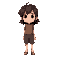 character sprite of a girl with messy dark brown hair wearing a muted brown outfit
