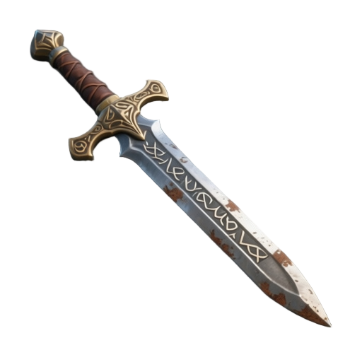 a highly detailed 3d model of a medieval longsword, steel blade with engraved runes, leather-wrapped handle, ornate crossguard, realistic pbr textures, worn edges and subtle rust, high poly sculpt with low poly game-ready version, uv unwrapped, neutral st