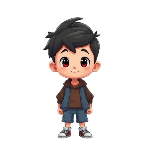 a 2d character of a young chibi boy 