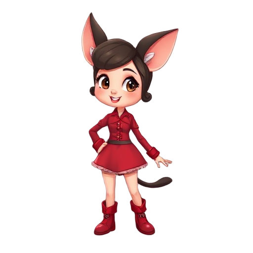 uma menina ruiva com um vestido curto vermelho e botas longas vermelhas 
