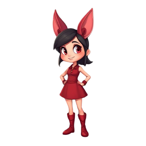 uma menina ruiva com um vestido curto vermelho e botas longas vermelhas 