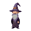 a bust shot of a grey and long beared wizard with purple wizard hat talking 