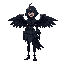 crow and human hybrid.. hagen woman with black feathers and feather clothes 