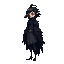 crow and human hybrid.. hagen woman with black feathers and feather clothes from the side. 