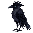 crow and human hybrid.. hagen woman with black feathers and feather clothes from the side. 