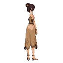 woman from the side wears ankle dress with gold decorations 
