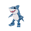 a cute shark on all fours wearing blue sneakers