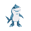 a cute shark on all fours wearing blue sneakers